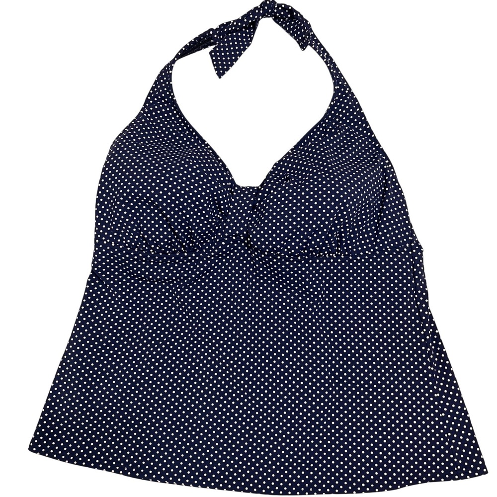 Lands‎ End Womens Navy Blue Polka Dot Halter Tankini Top Padded Twist Front 18 D